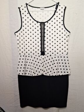 3/$20-Deb Polka Dot Peplum Midi Dress, Sleeveless, Ruffle, 18